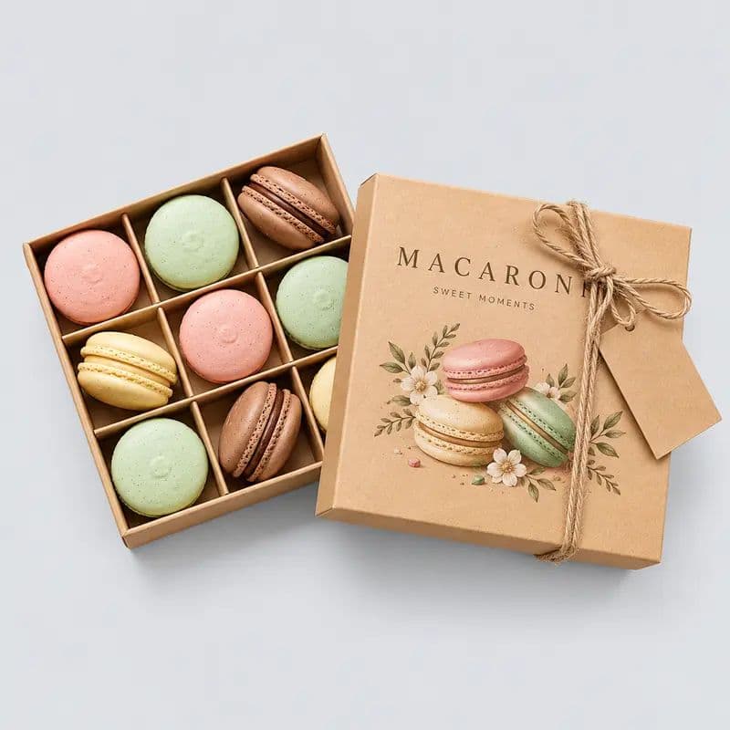 Custom macaron boxes backdrop blur preview