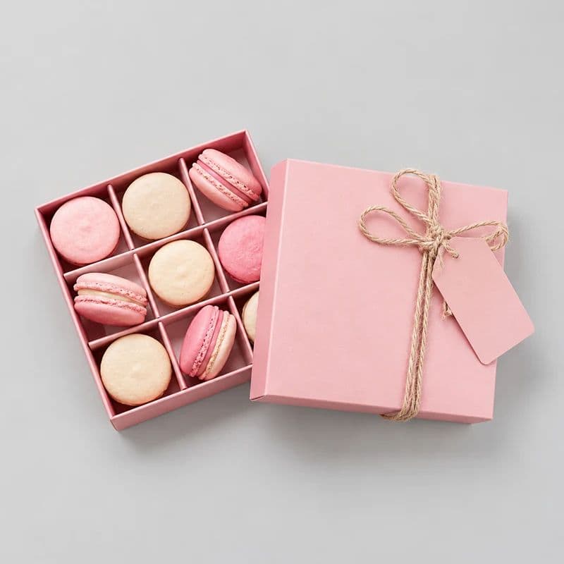 Custom macaron boxes backdrop blur preview