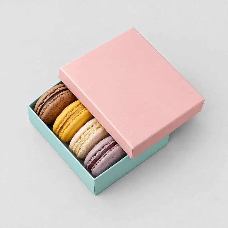 Custom macaron boxes backdrop blur preview