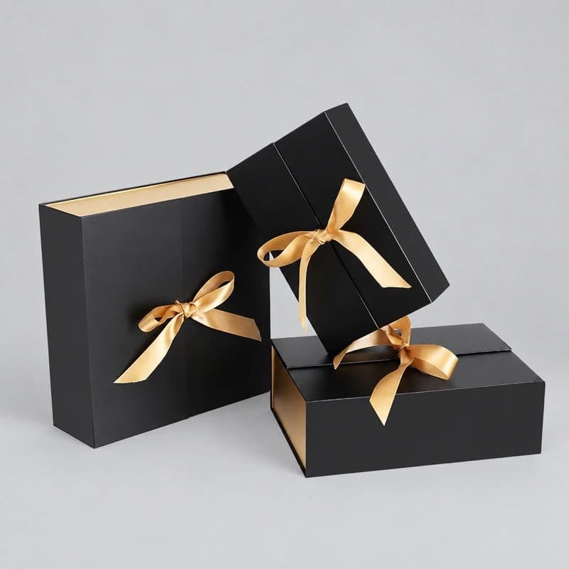 Custom Black Gift Boxes backdrop blur preview Custom Black Gift Boxes backdrop blur preview